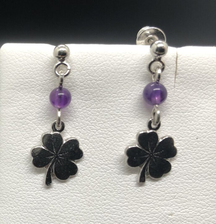 Boucles d’oreilles trèfle améthyste – Image 2