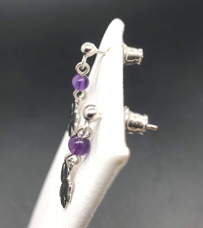 Boucles d’oreilles trèfle améthyste – Image 3
