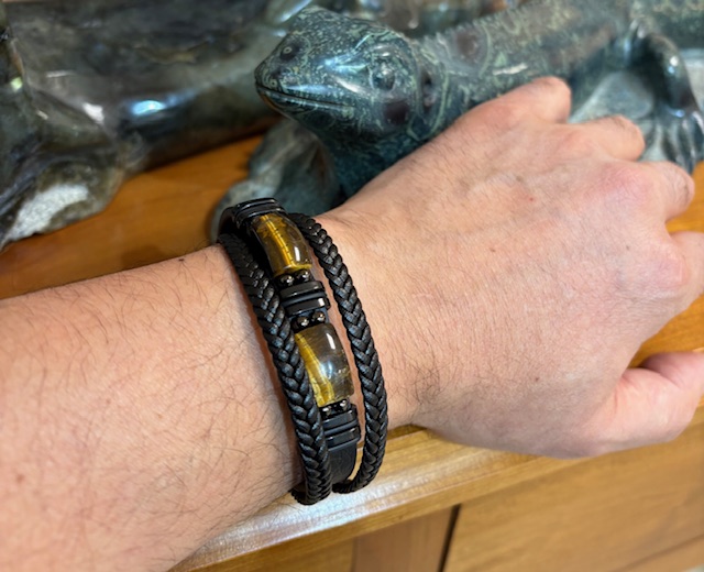 Bracelet Cuir et Pierres Œil de Tigre – Image 4