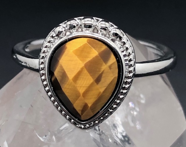 Bague Œil de Tigre facettée forme goutte (Collection Betty) – Image 2