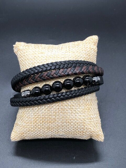 Bracelet Cuir et Pierres Onyx noir – Image 2