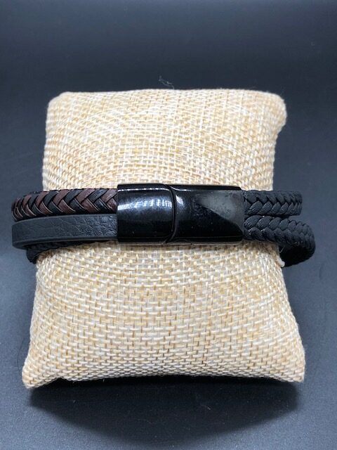 Bracelet Cuir et Pierres Onyx noir – Image 3