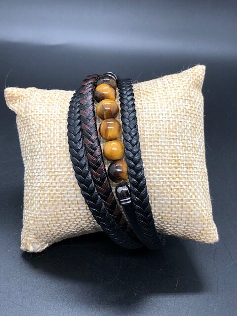 Bracelet Cuir et Pierres Oeil de Tigre