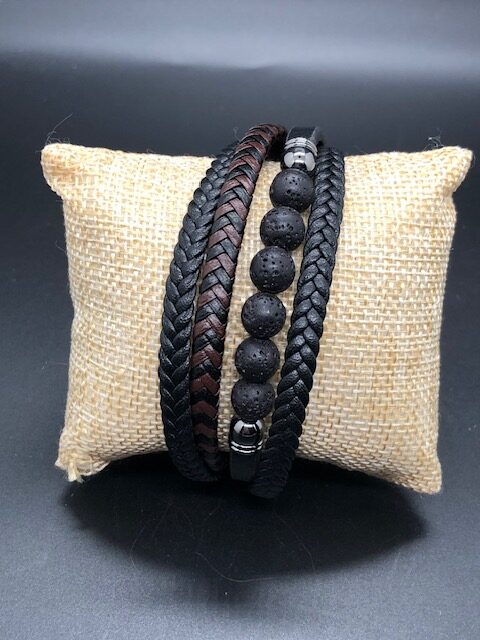 Bracelet Cuir et Pierres de Lave