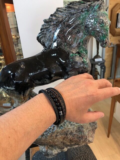 Bracelet Cuir et Pierres Onyx noir – Image 4