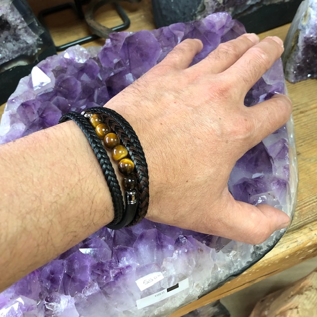 Bracelet Cuir et Pierres Oeil de Tigre – Image 4