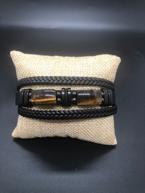Bracelet Cuir et Pierres Œil de Tigre