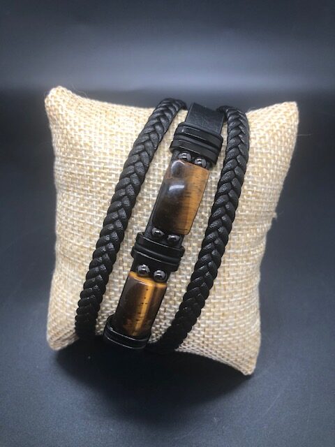 Bracelet Cuir et Pierres Œil de Tigre – Image 2