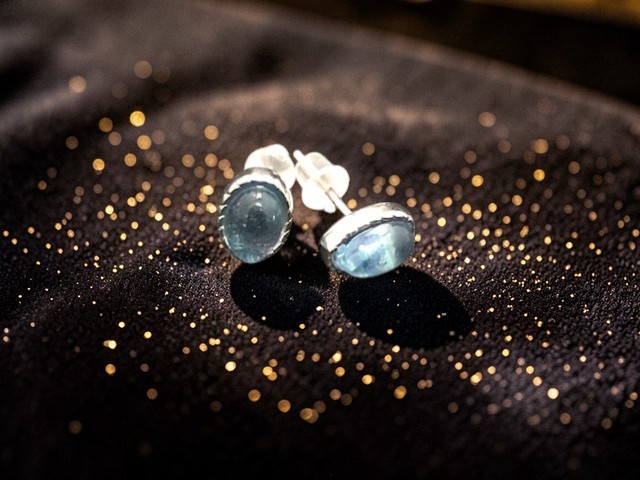 Boucles d'oreilles puces, aigue marine