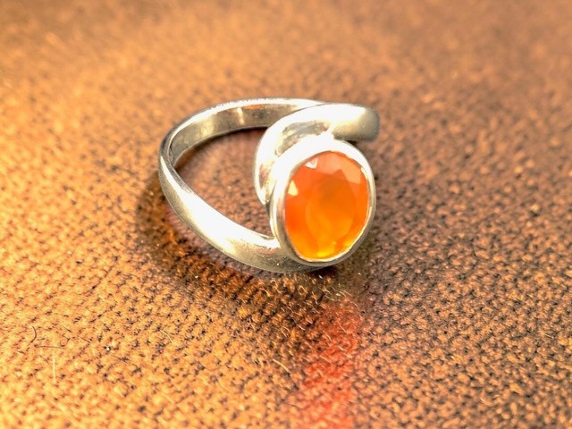 Bague argent 925, cornaline facettée