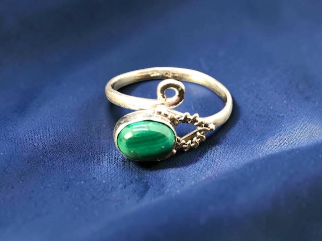 Bague argent 925, malachite M01