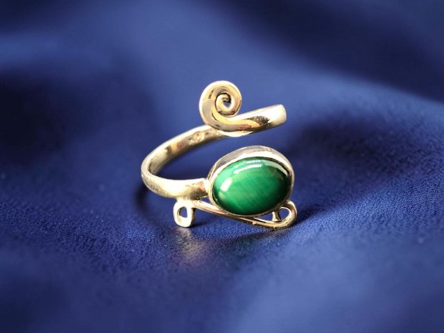 Bague argent 925, malachite M03