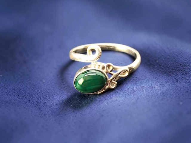 Bague argent 925, malachite M05