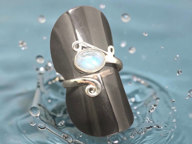 Bague argent 925, pierre de lune blanche M02