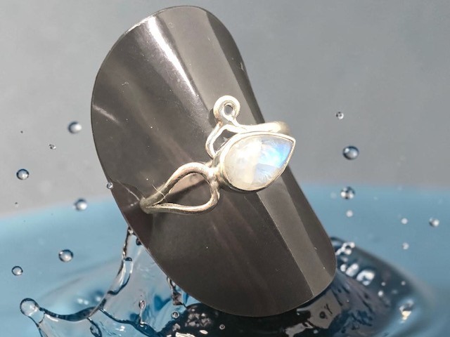 Bague argent 925, pierre de lune blanche M01