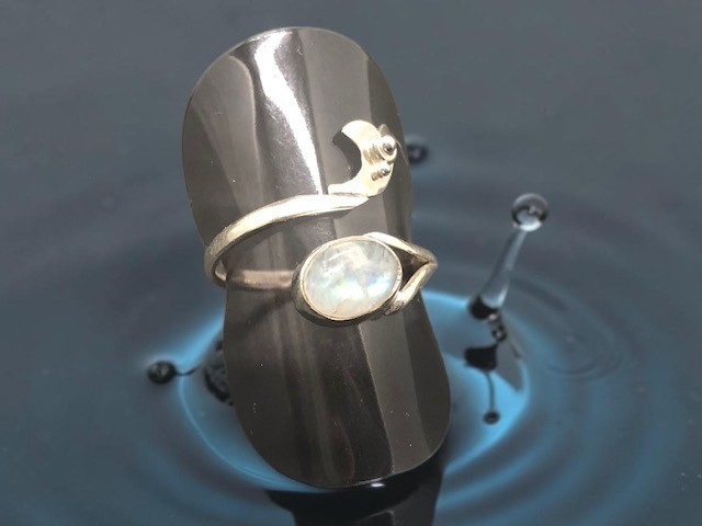 Bague argent 925, pierre de lune blanche M03
