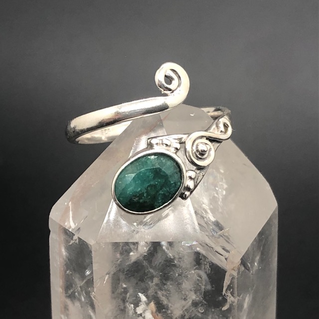 Bague argent 925, pierre facettée émeraude M01 – Image 2