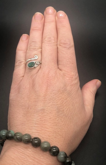 Bague argent 925, pierre facettée émeraude M01 – Image 5