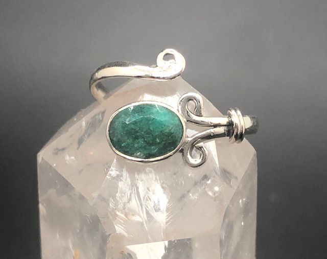 Bague argent 925, pierre facettée émeraude M02 – Image 2