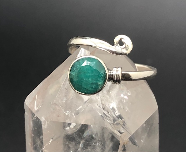 Bague argent 925, pierre facettée émeraude M04 – Image 2