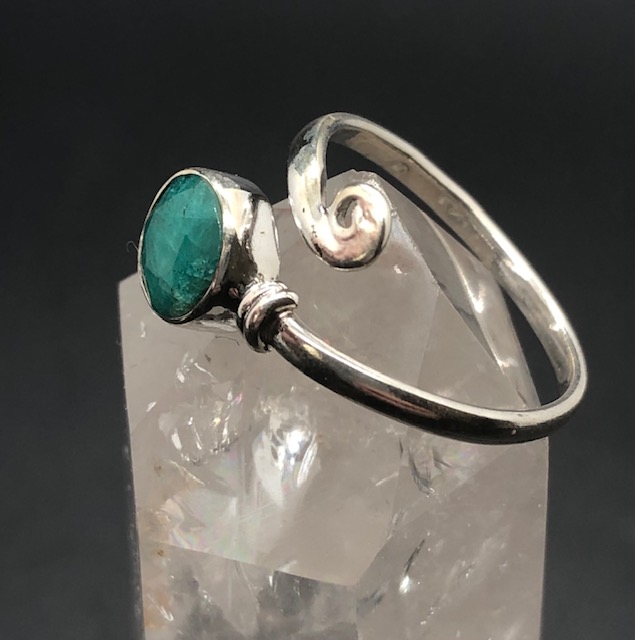 Bague argent 925, pierre facettée émeraude M04 – Image 3